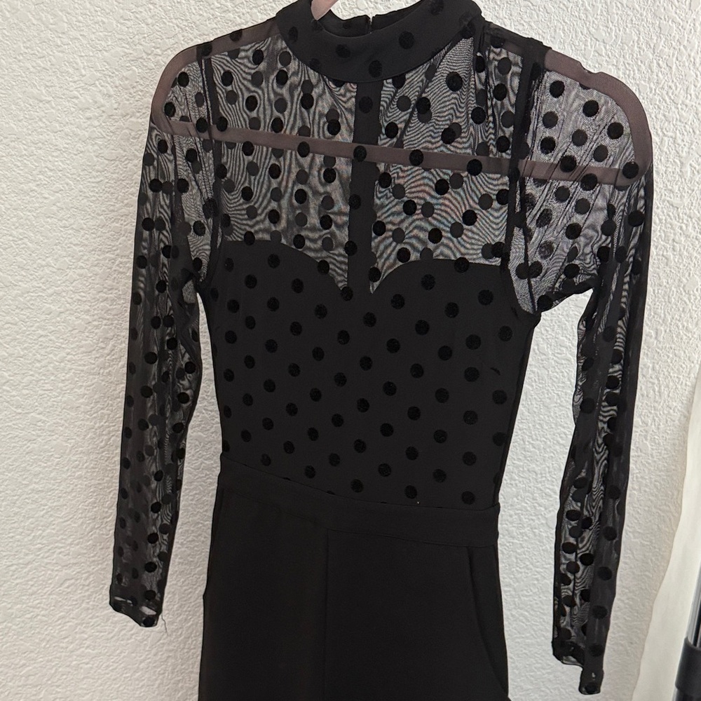 Black Polka Dot Mesh Long Sleeve Romper